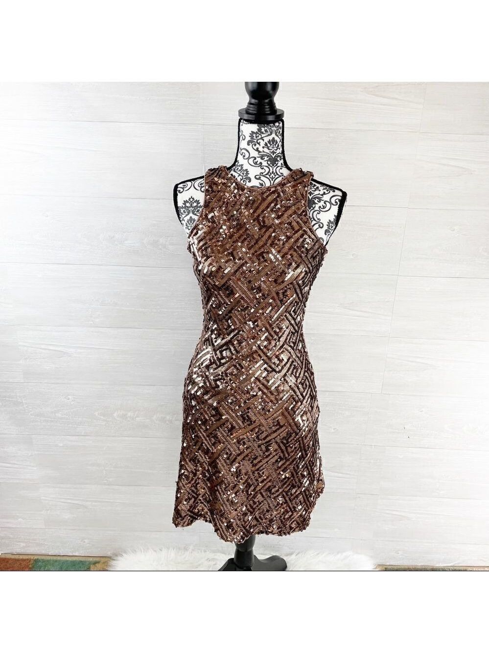 Dress the Population Mia Bronze Diamond Sequin Fit and Flare Dress - Picture 4 of 11